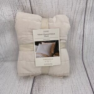 Threshold Velvet Channel Stitch Sham Standard Cream Off-White Cotton Cozy